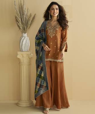 Brown color beautiful embroidered graceful wedding special palazzo dress 3