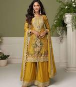 Yellow color chinon fabric designer wedding special palazzo dress for girls