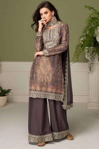 Mouve color chinon fabric designer wedding special palazzo dress for girls