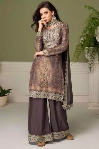 Mouve color chinon fabric designer wedding special palazzo dress for girls