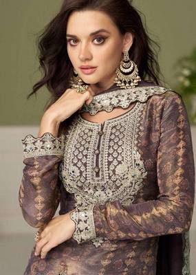 Mouve color chinon fabric designer wedding special palazzo dress for girls 2