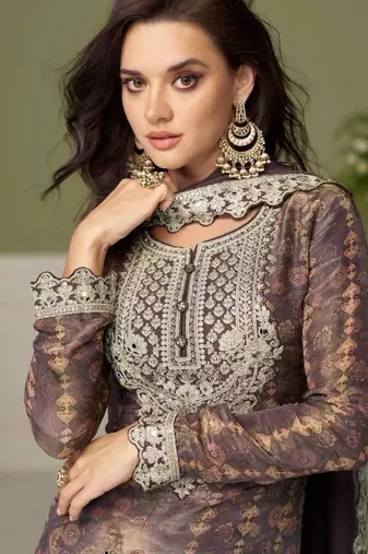 Mouve color chinon fabric designer wedding special palazzo dress for girls