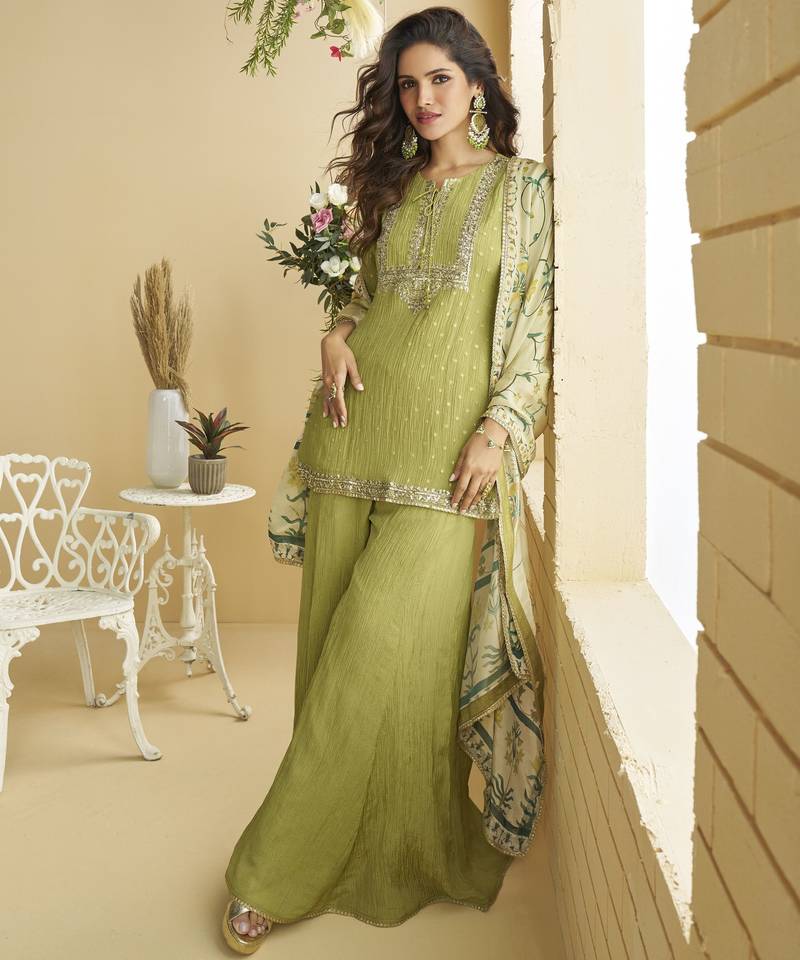 Pista color beautiful embroidered graceful wedding special palazzo dress