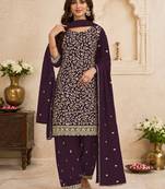 Purple color beautiful embroidered georgette fabric ceremonial suit