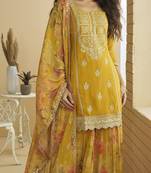 Mustard color beautiful embroidered graceful wedding special palazzo dress