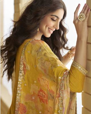 Mustard color beautiful embroidered graceful wedding special palazzo dress 2