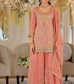 Orange color smart heavy embroidered fancy festive special palazzo suit