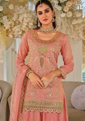 Orange color smart heavy embroidered fancy festive special palazzo suit 2