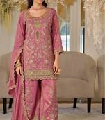 Pink color smart heavy embroidered fancy festive special palazzo suit