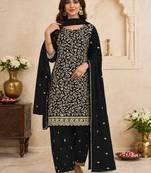 Black color beautiful embroidered georgette fabric ceremonial suit