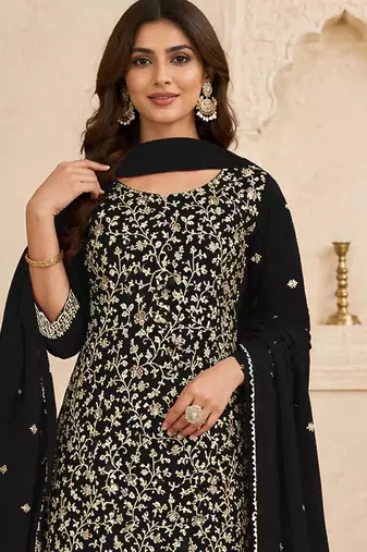Black color beautiful embroidered georgette fabric ceremonial suit