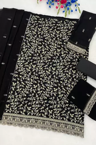 Black color beautiful embroidered georgette fabric ceremonial suit