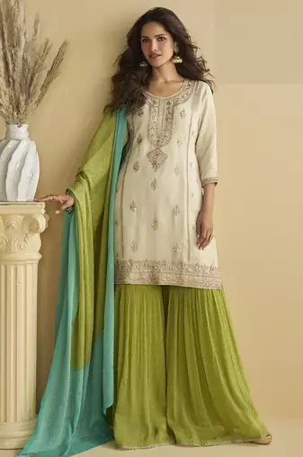 Off white color beautiful embroidered graceful wedding special palazzo dress