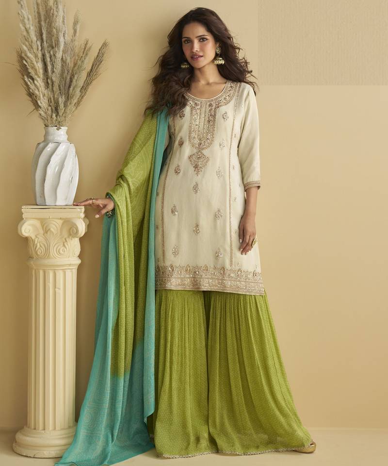 Off white color beautiful embroidered graceful wedding special palazzo dress