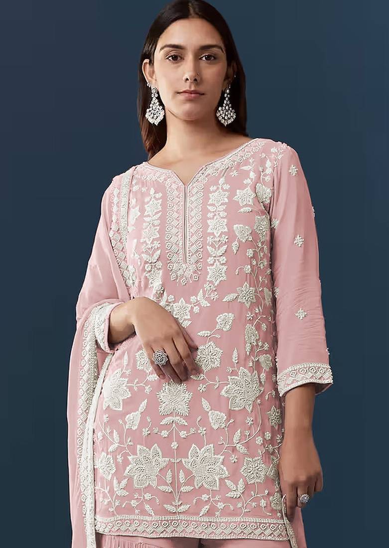 Peach color smart and graceful sharara dress for trendy girls