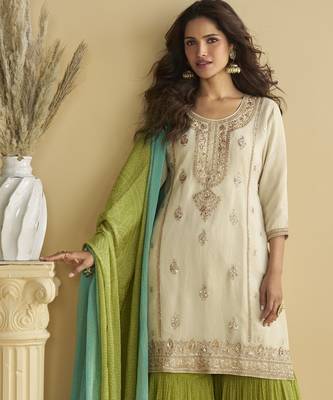 Off white color beautiful embroidered graceful wedding special palazzo dress 2