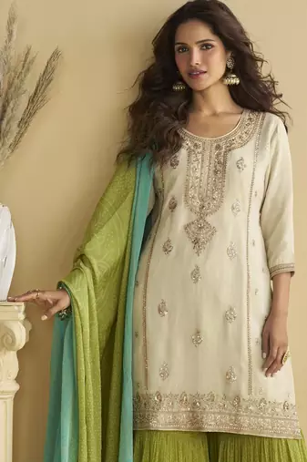 Off white color beautiful embroidered graceful wedding special palazzo dress