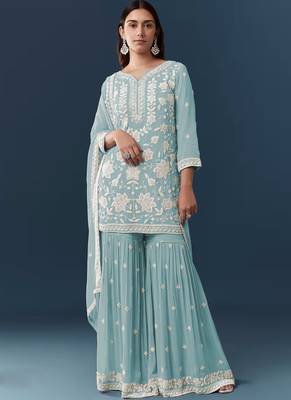 Sky blue color smart and graceful sharara dress for trendy girls 1