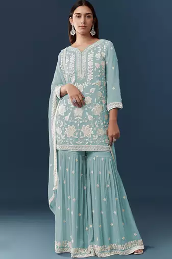 Sky blue color smart and graceful sharara dress for trendy girls