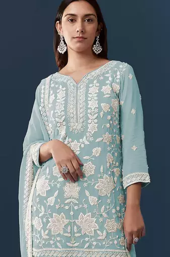 Sky blue color smart and graceful sharara dress for trendy girls