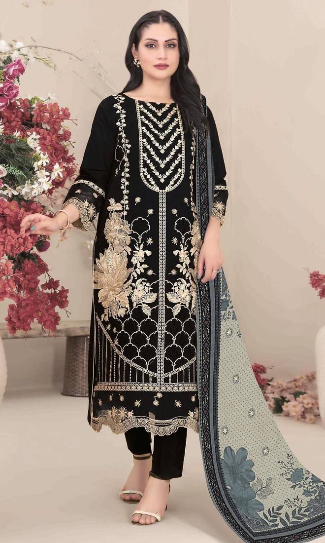 Georgette fabric black color designer embroidered graceful partywear salwar kameez