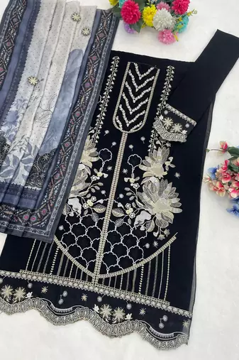 Georgette fabric black color designer embroidered graceful partywear salwar kameez