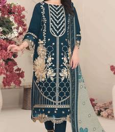 Georgette fabric teal blue color designer embroidered graceful partywear salwar kameez