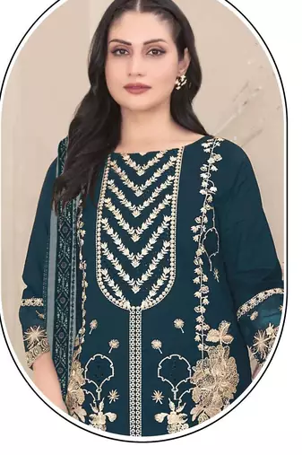 Georgette fabric teal blue color designer embroidered graceful partywear salwar kameez