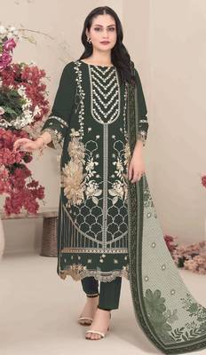 Georgette fabric mahendi color designer embroidered graceful partywear salwar kameez 1