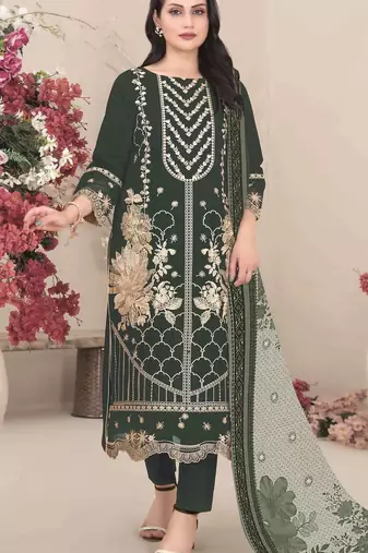 Georgette fabric mahendi color designer embroidered graceful partywear salwar kameez