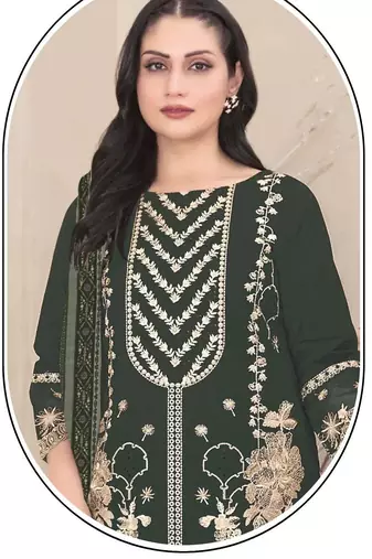Georgette fabric mahendi color designer embroidered graceful partywear salwar kameez