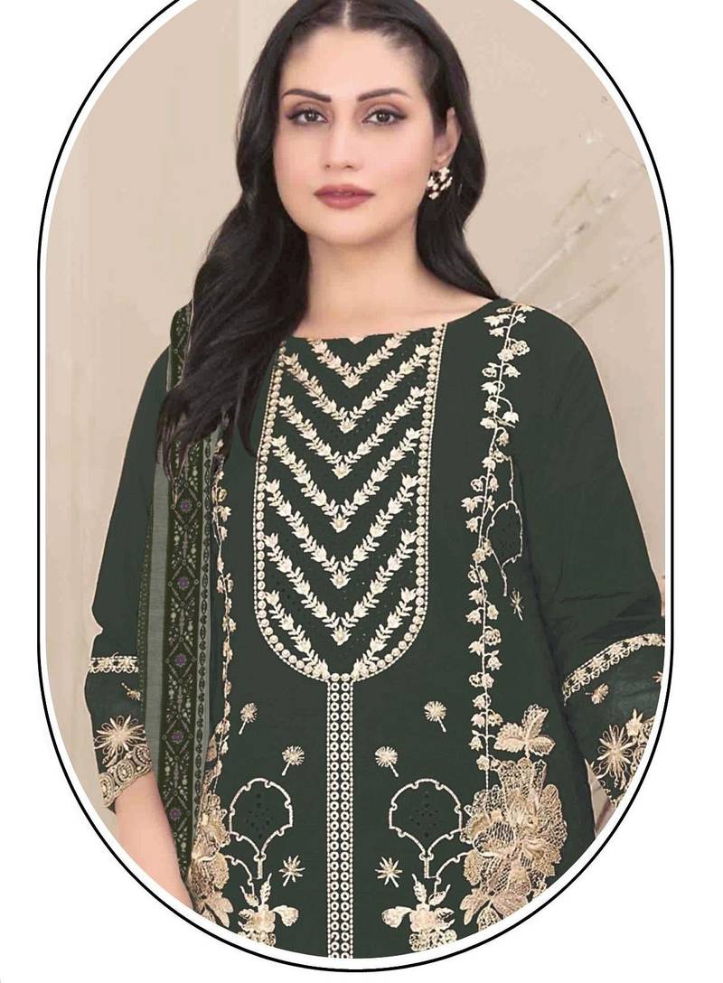 Georgette fabric mahendi color designer embroidered graceful partywear salwar kameez