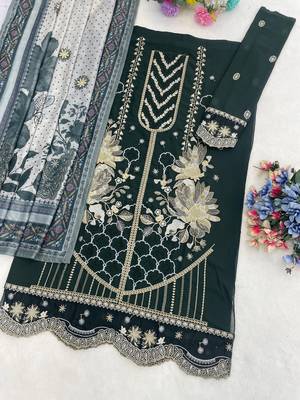 Georgette fabric mahendi color designer embroidered graceful partywear salwar kameez 3
