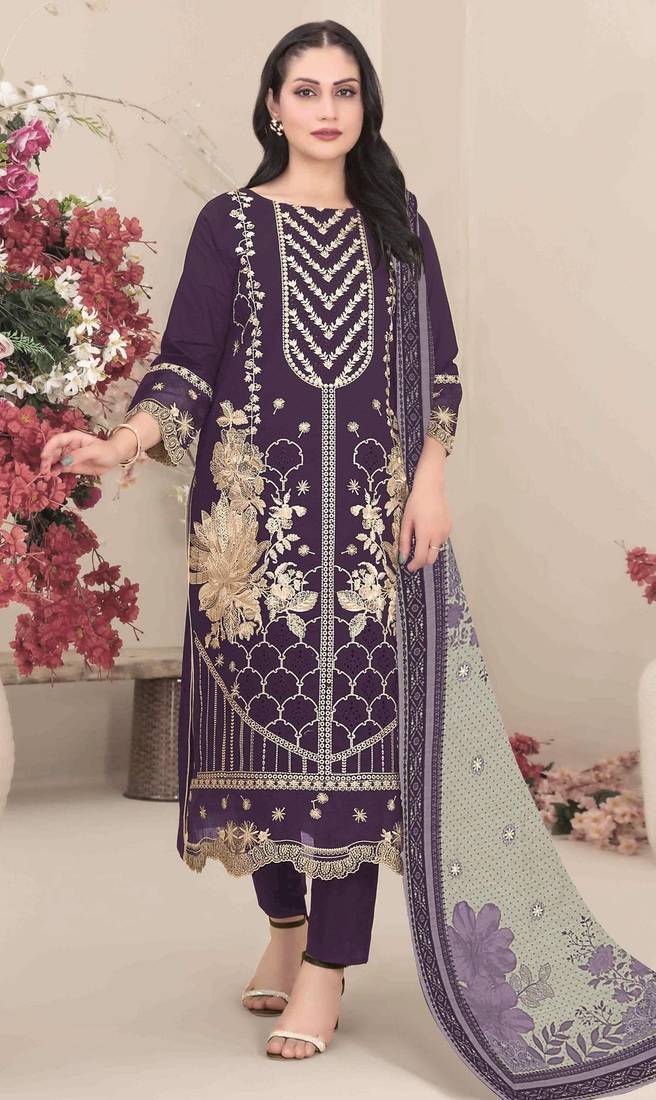 Georgette fabric wine color designer embroidered graceful partywear salwar kameez