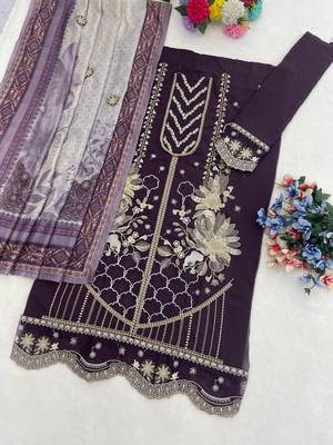 Georgette fabric wine color designer embroidered graceful partywear salwar kameez 3