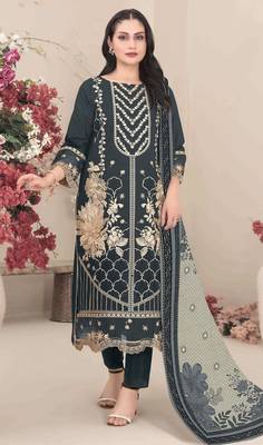Georgette fabric grey color designer embroidered graceful partywear salwar kameez 1