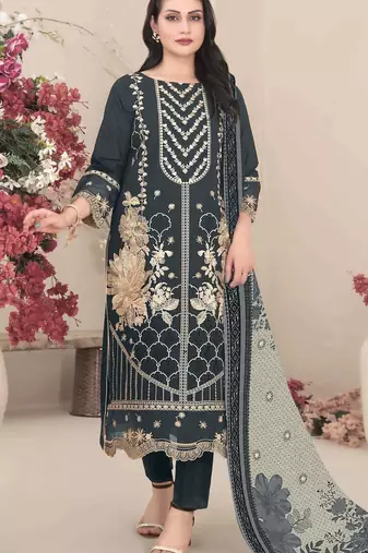 Georgette fabric grey color designer embroidered graceful partywear salwar kameez