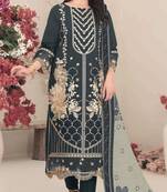 Georgette fabric grey color designer embroidered graceful partywear salwar kameez