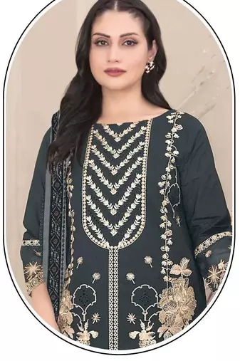 Georgette fabric grey color designer embroidered graceful partywear salwar kameez