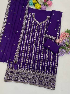 Violet color smart chinon fabric designer embroidered palazzo dress 3