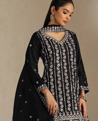 Black color smart chinon fabric designer embroidered palazzo dress 2