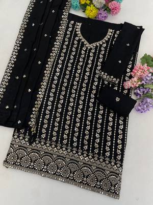 Black color smart chinon fabric designer embroidered palazzo dress 3