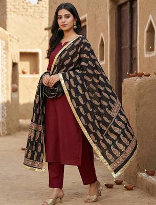 Black color designer digital printed fancy dupatta for ceremonial looks 1