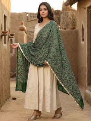 Green color designer digital printed fancy dupatta for ceremonial looks 1