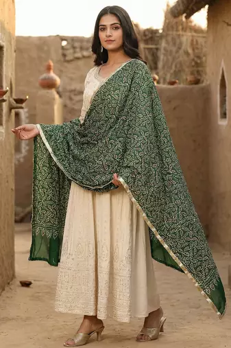 Green color designer digital printed fancy dupatta for ceremonial looks