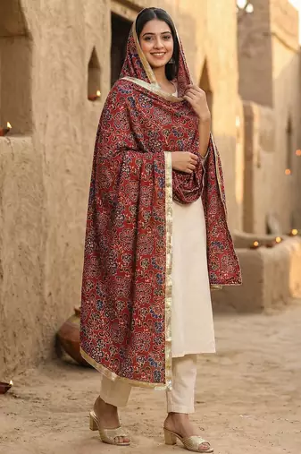 Maroon color designer digital printed fancy dupatta for ceremonial looks
