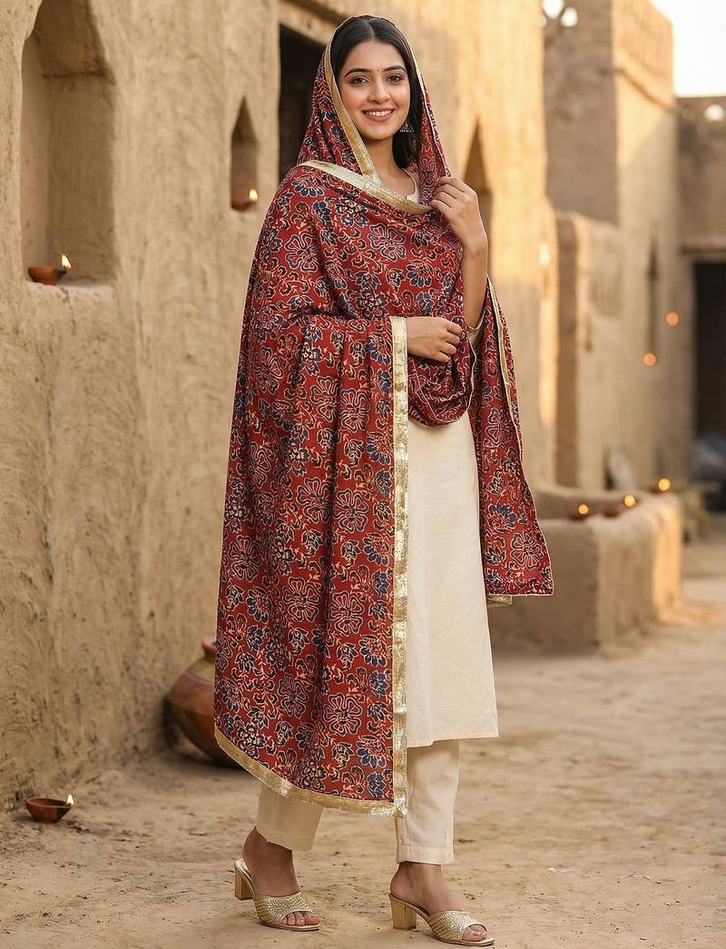 Maroon color designer digital printed fancy dupatta for ceremonial looks