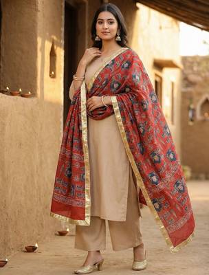 Red color designer digital printed fancy dupatta for ceremonial looks 1