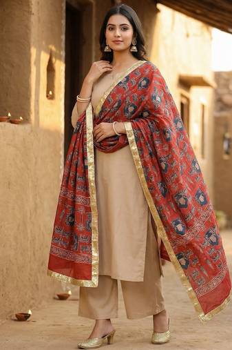 Red color designer digital printed fancy dupatta for ceremonial looks
