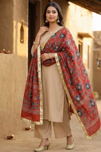 Red color designer digital printed fancy dupatta for ceremonial looks